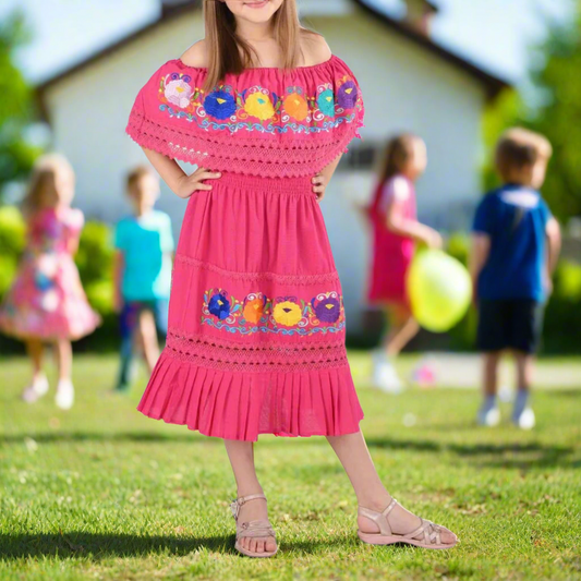 Vestido Bordado de Niña KS-77450 Pink - Embroidered Dress for kids