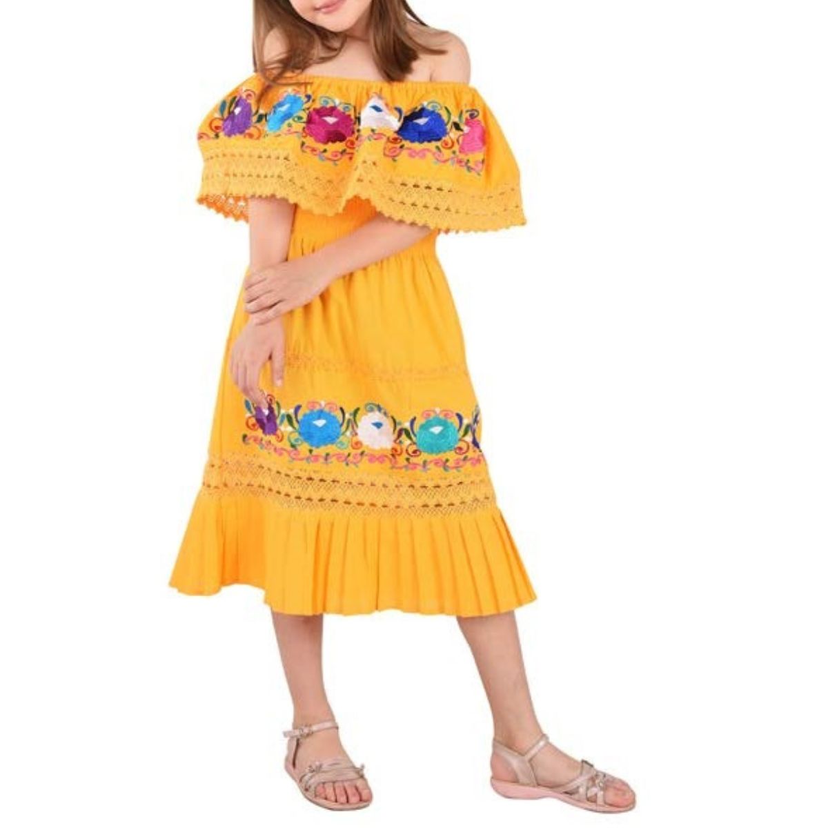 Vestido Bordado de Niña KS-77450 Yellow - Embroidered Dress for kids