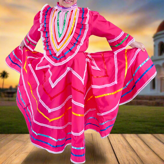 Vestido Jalisco de Niña KS-74141 Fuchsia - Girls Dress