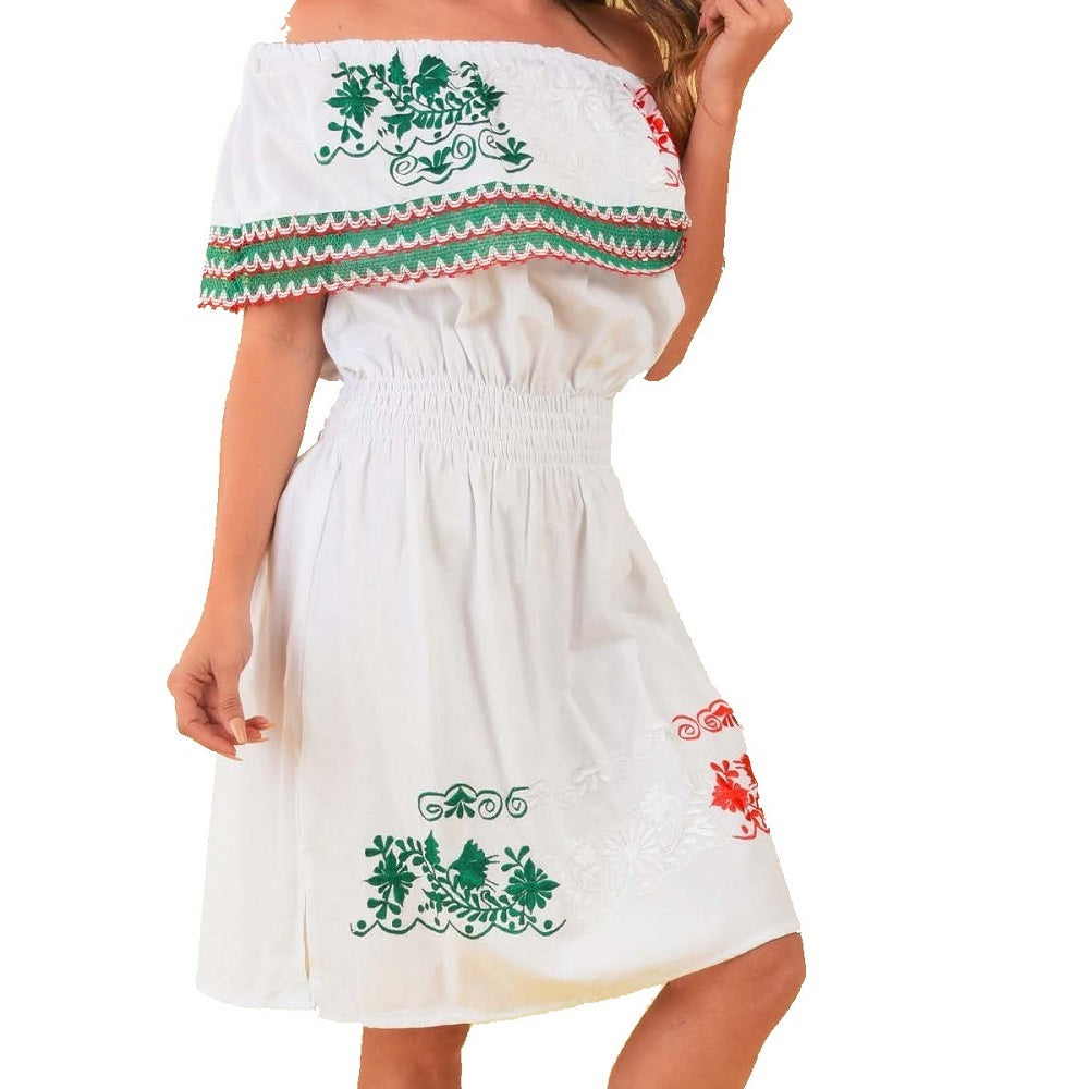 Mexican Embroidered Dress NA-TM-77309 White