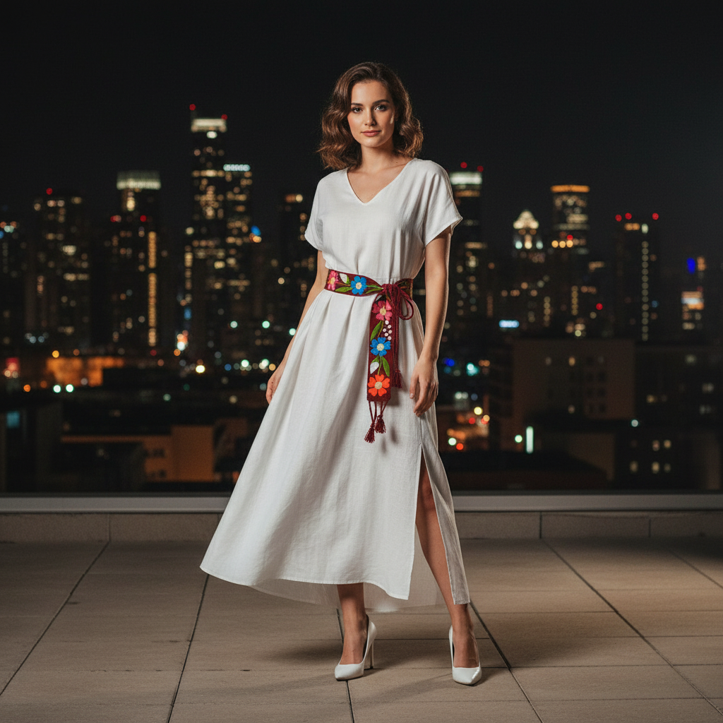 Mexican Embroidered Belt NA-TM-78055-G Wine