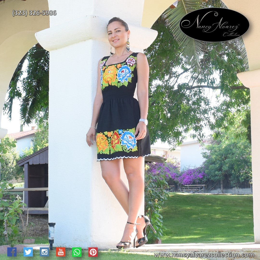 Embroidered Dresses for women NA-TM77370 Nancy Alvarez Collection Vestidos Bordados de Mexico en Estados Unidos