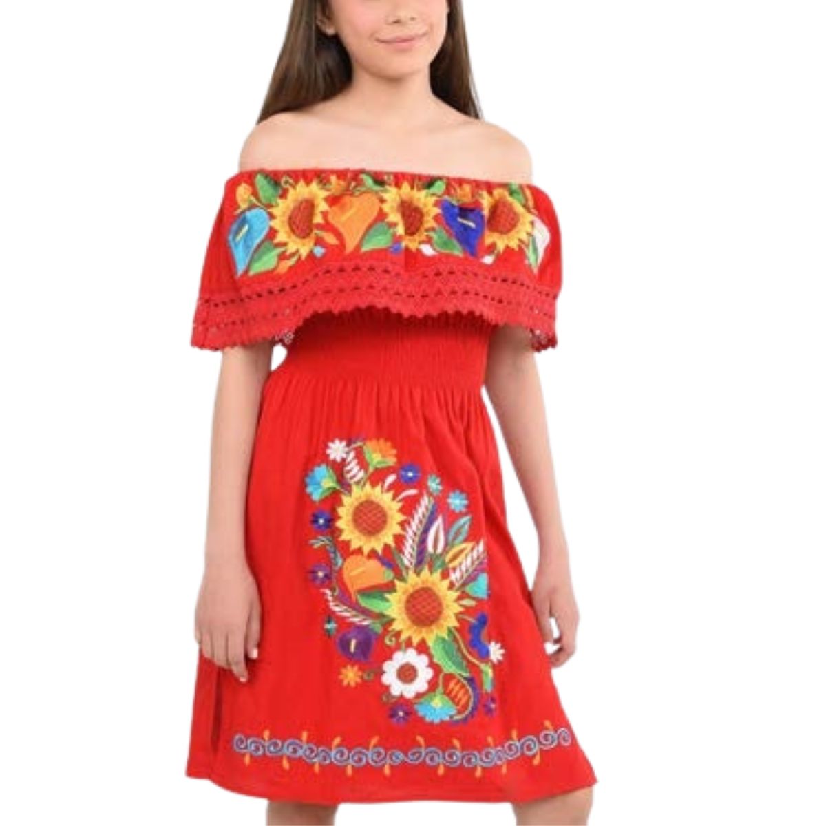 Vestido Bordado de Niña KS-77395 Red - Embroidered Dress for kids