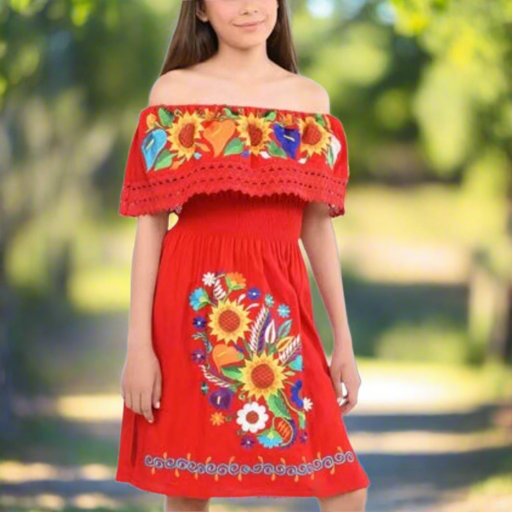Vestido Bordado de Niña KS-77395 Red - Embroidered Dress for kids