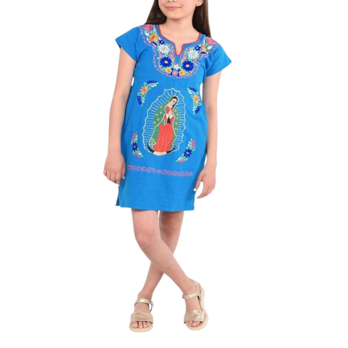 Vestido Bordado de Niña KS-77448 Blue - Embroidered Dress for kids
