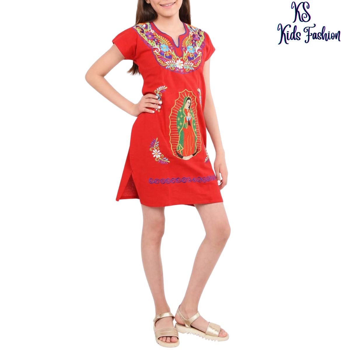 Vestido Bordado de Niña KS-77448 Red - Embroidered Dress for kids