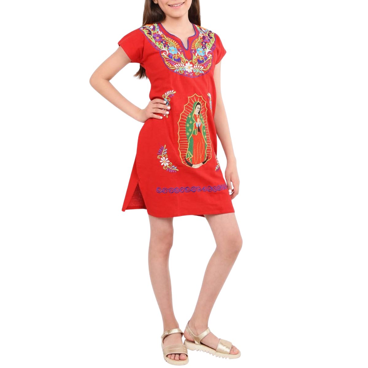 Vestido Bordado de Niña KS-77448 Red - Embroidered Dress for kids