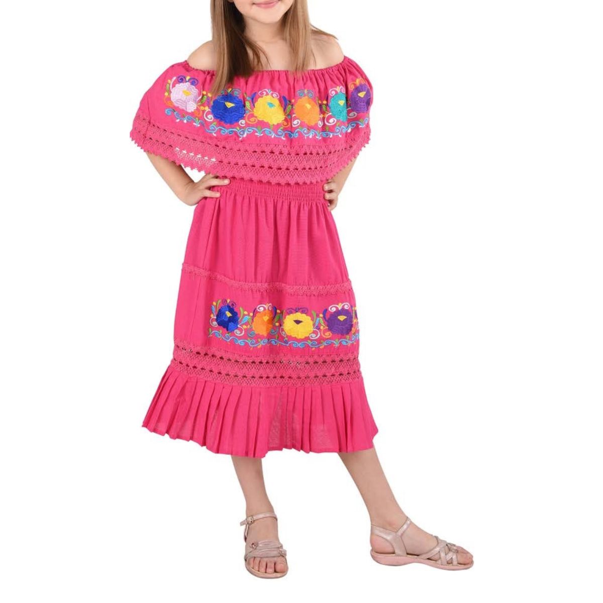Vestido Bordado de Niña KS-77450 Pink - Embroidered Dress for kids