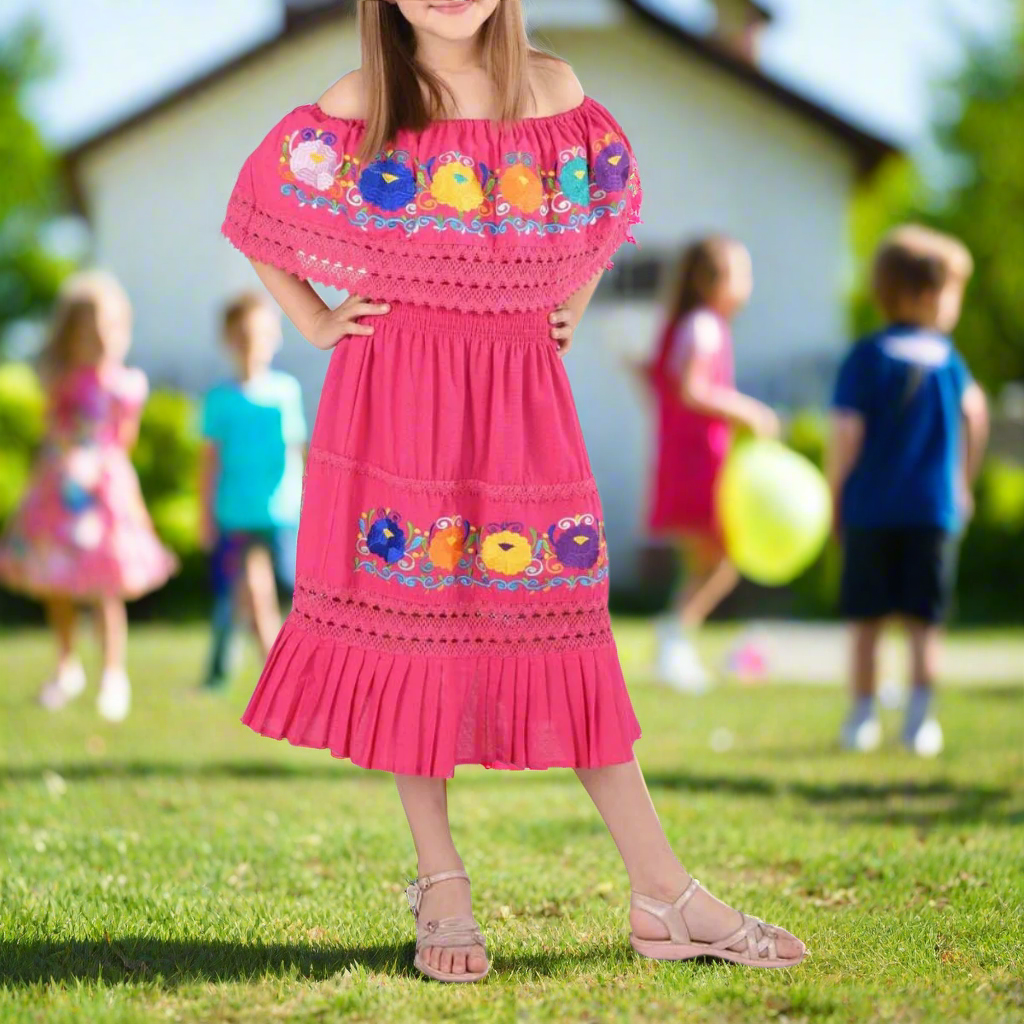 Vestido Bordado de Niña KS-77450 Pink - Embroidered Dress for kids