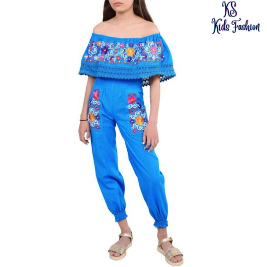 Palazzo Bordado de Niña KS-79420 Blue - Embroidered Palazzo for kids