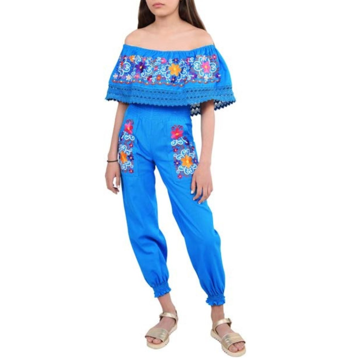 Palazzo Bordado de Niña KS-79420 Blue - Embroidered Palazzo for kids