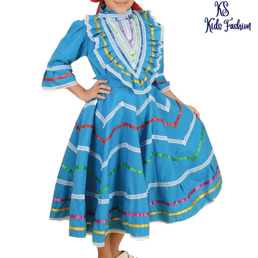Vestido Jalisco de Niña KS-74142 Blue - Girls Dress