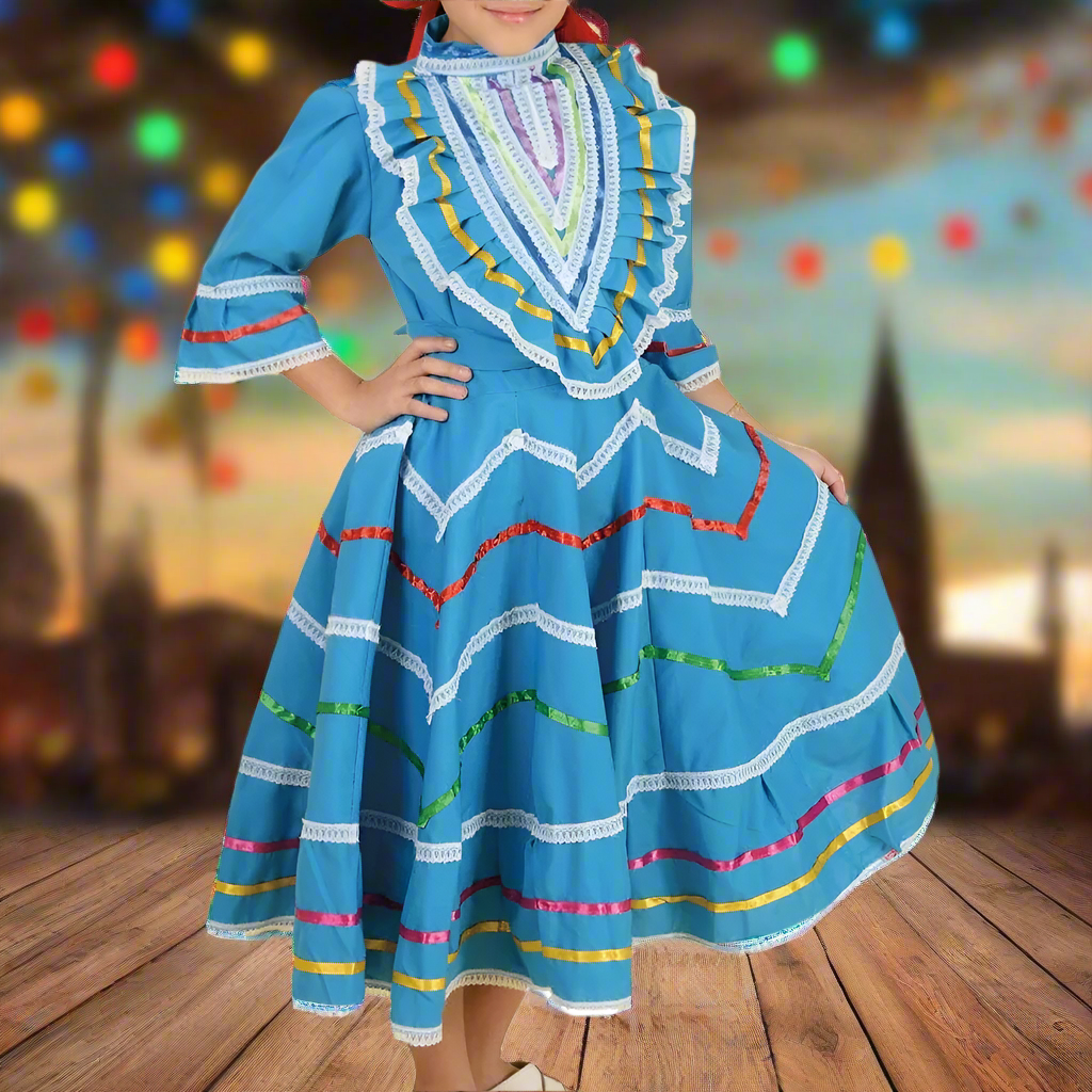 Vestido Jalisco de Niña KS-74142 Blue - Girls Dress