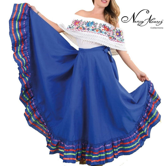 Mexican Dancing Skirt for Women NA-74206 Blue - Falda Doble Vuelo