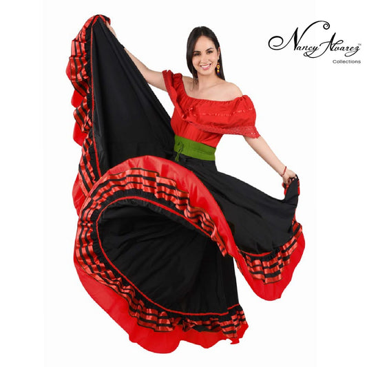 NA-74301Balck-RedFaldadeEnsayomedioVuelomujerMexicandancingskirtwomenNancyAlvarezCollections