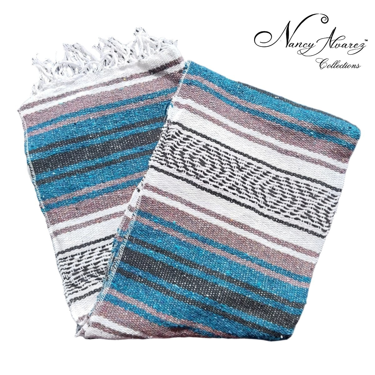 NA-Falsa-28TealBlueZarapeMexicanoYogaMatPicnicBlanketMexicanSerapeNancyAlvarezCollections