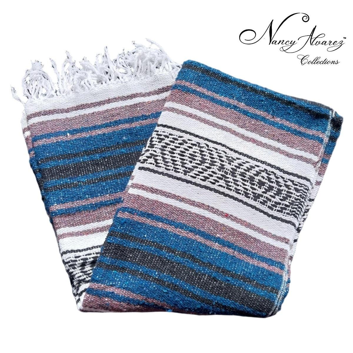 NA-Falsa-28TealBlueZarapeMexicanoYogaMatPicnicBlanketMexicanSerapeNancyAlvarezCollections