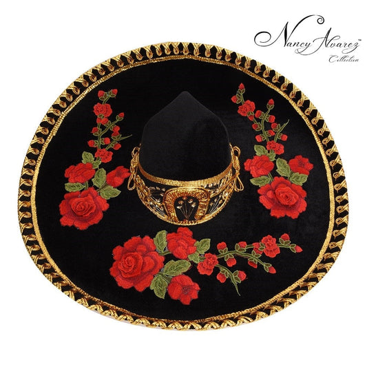 NA-TM-71235 Black-Gold With Flowers Sombrero Charro Nancy Alvarez Collection