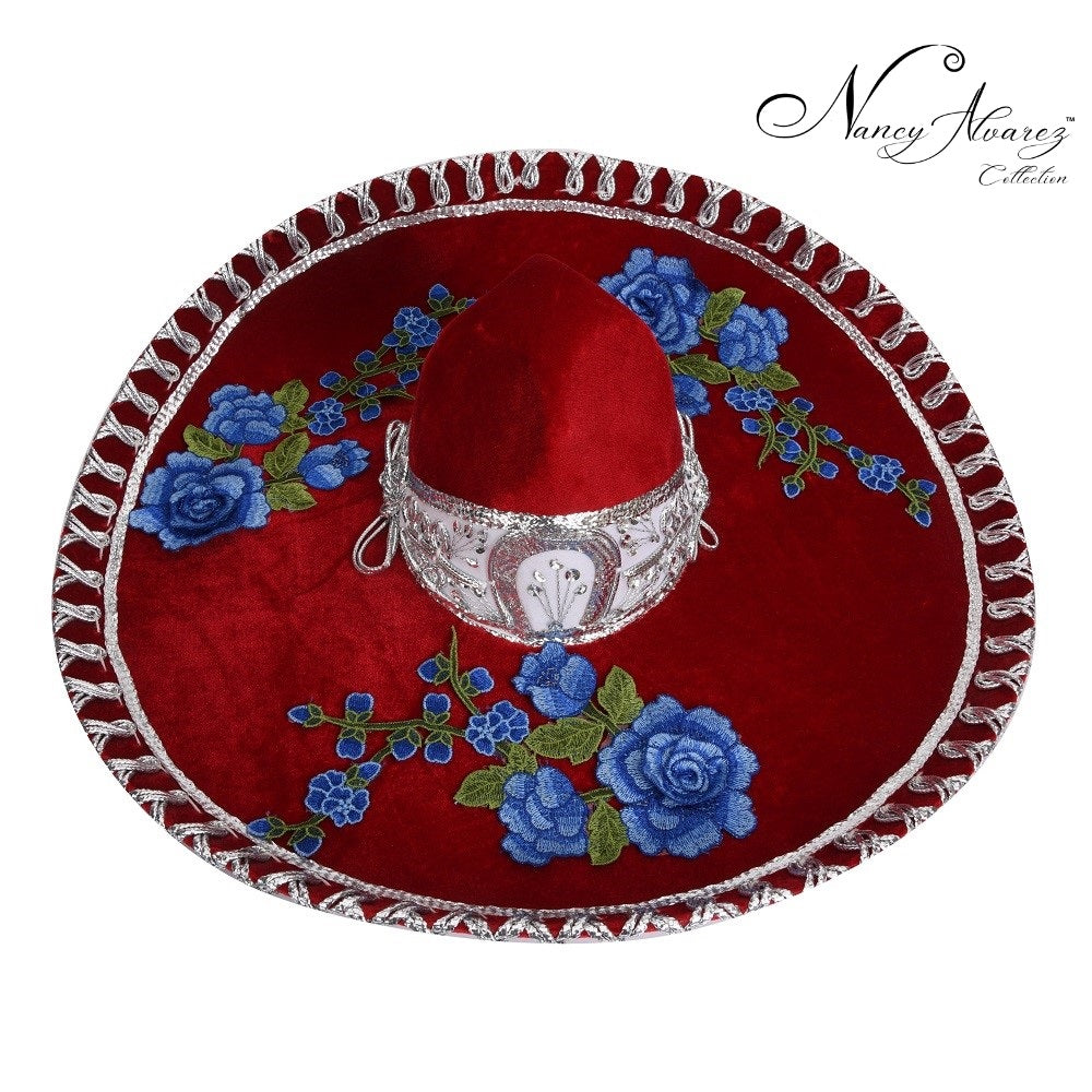 NA-TM-71235 Red-Gold With Flowers Sombrero Charro Nancy Alvarez Collection