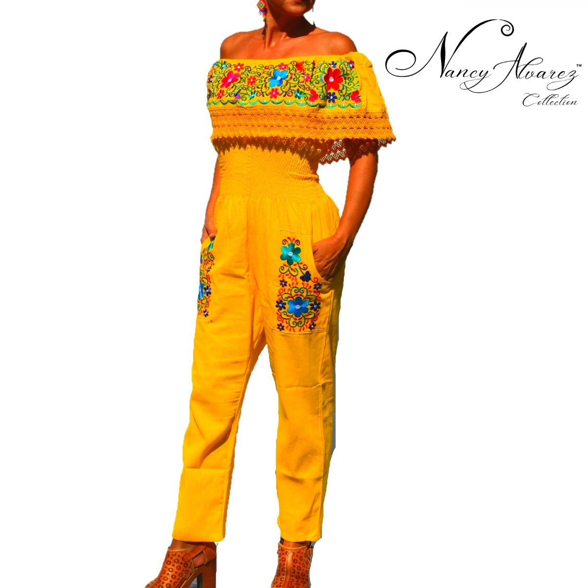 Mexican Embroidered Jumper NA-TM-79003-F Yellow