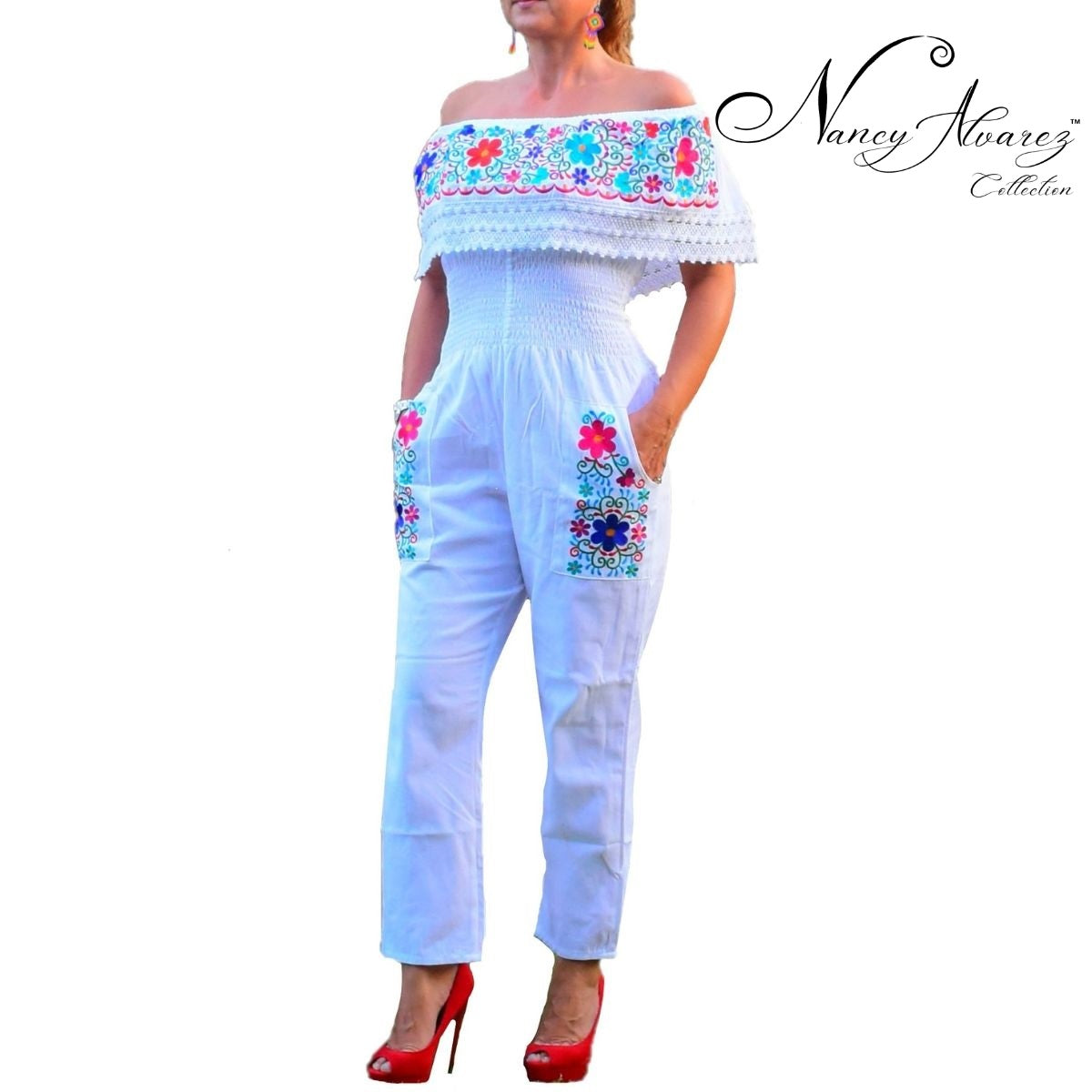 Mexican Embroidered Jumper NA-TM-79005-F White 