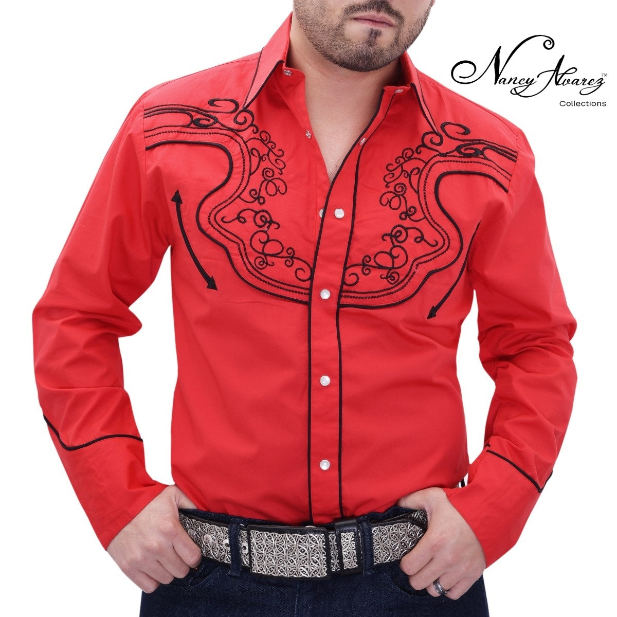NA-WD0852RedCamisaVaqueraparaHombresWesternShirtforMenNancyAlvarezCollections