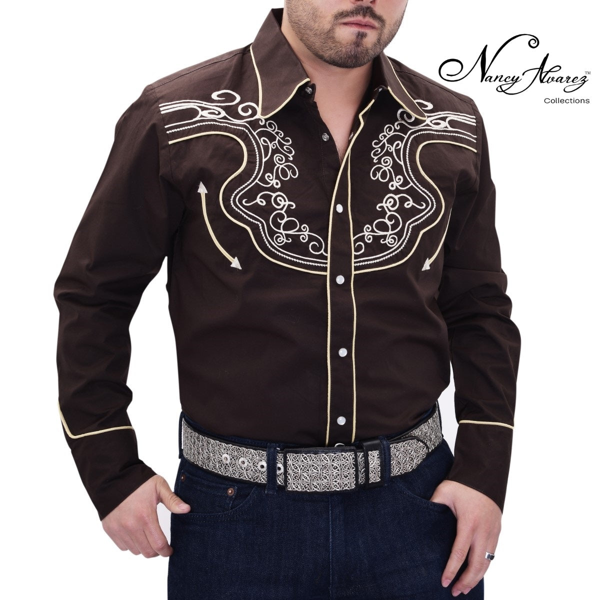 NA-WD0854Brown-beigeCamisaVaqueraparaHombresWesternShirtforMenNancyAlvarezCollections